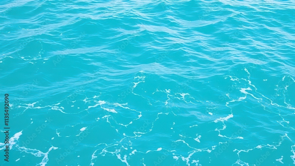 Fototapeta premium Pure blue turquoise water with white foam from crashing waves, aquatic, turquoise, sea