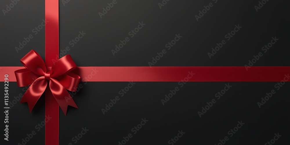 A stylish vertical red ribbon tied neatly into a bow against a dark backdrop. Perfect for themes of elegance, celebration, and gift wrapping A stylish vertical red ribbon tied neatly into a bow against a dark backdrop. Perfect for themes of elegance, celebration, and gift wrapping