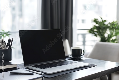 Wallpaper Mural Modern Workspace with Laptop. Concept of Productivity, Work from Home, and Digital Lifestyle. Torontodigital.ca