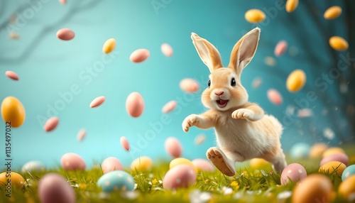 Wallpaper Mural Adorable Easter Bunny Hopping Through Colorful Eggs and Grass Torontodigital.ca