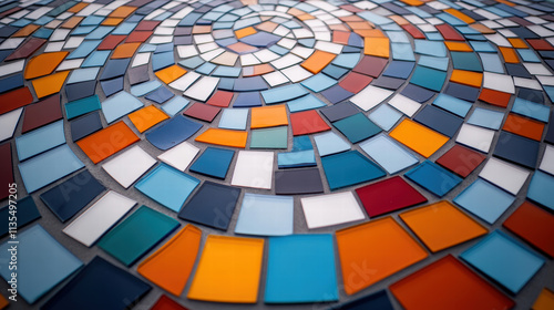 Intricate mosaic artwork made from colorful glass tiles in spiral © Lerson