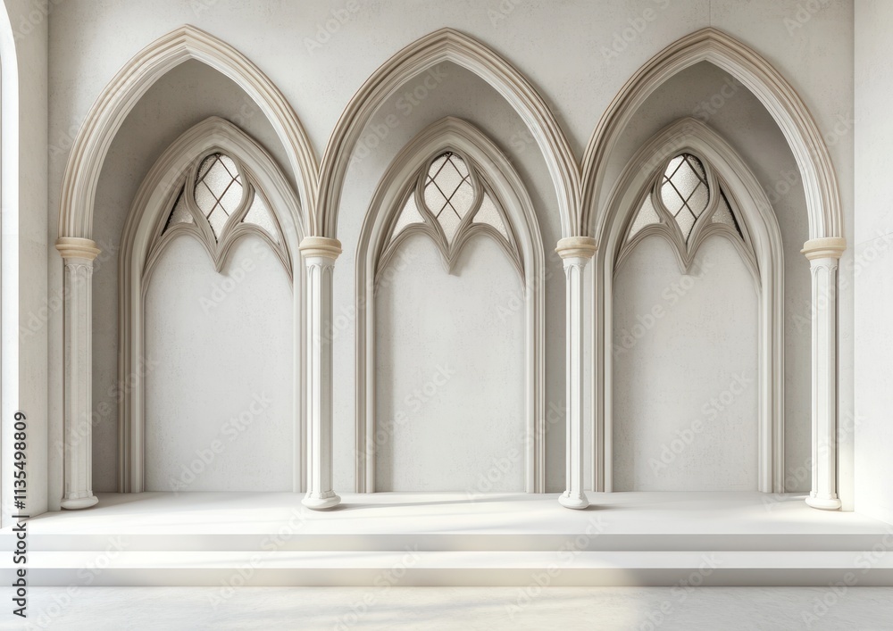 White ornate arches with columns. White ornate arches with columns.