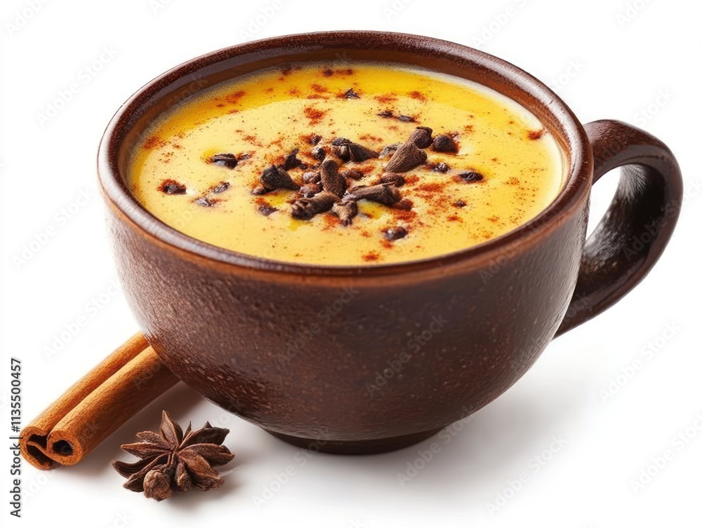 A warm cup of spiced beverage topped with cinnamon and cloves, perfect for cozy moments. A warm cup of spiced beverage topped with cinnamon and cloves, perfect for cozy moments.