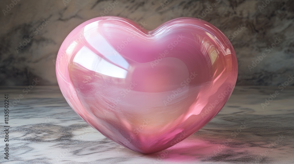 Fototapeta premium Shiny Pink Heart Sculpture on Elegant Marble Surface