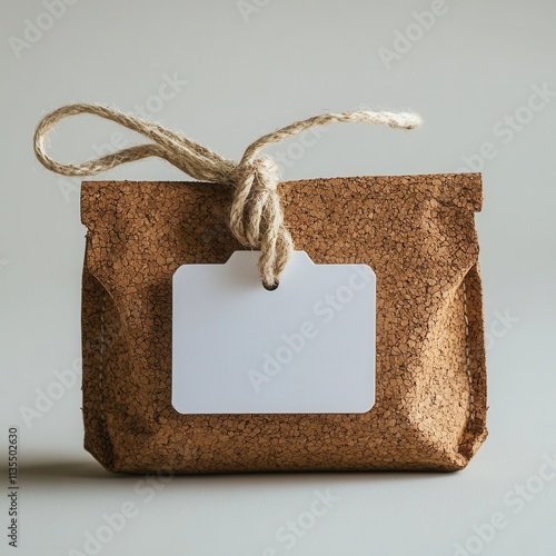 Cork Pouch with Blank Tag, Eco-friendly design, versatile storage solution, ideal for personalizing, perfect for gifts or organization. photo