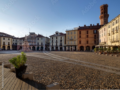 Cavour square in Vercelli, Piedmont, Italy.