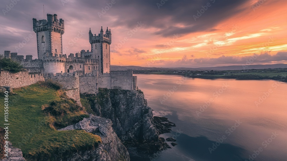 Majestic Castle on a Cliff at Sunset Majestic Castle on a Cliff at Sunset