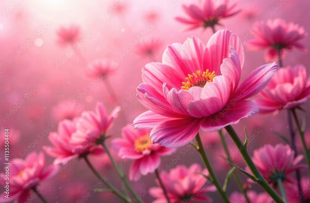 Obraz premium Gently pink flowers of anemones outdoors in summer spring close-up on turquoise background with soft selective focus. Delicate dreamy image of beauty of nature.