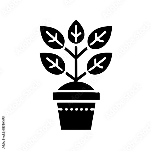 Plant Growth Icon: A simple yet powerful icon depicting a potted plant with five leaves, symbolizing growth, development, and prosperity. It's a versatile symbol representing nature, life.