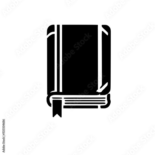 Book Icon: A simple and bold black silhouette of a closed book with a ribbon bookmark. Perfect for representing knowledge, education, literature, and learning. 