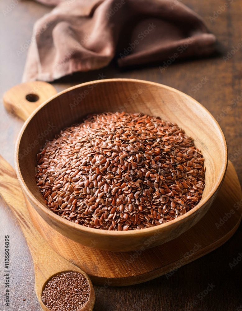 A wooden bowl brimming with flax seeds, ready for culinary use. A wooden bowl brimming with flax seeds, ready for culinary use.
