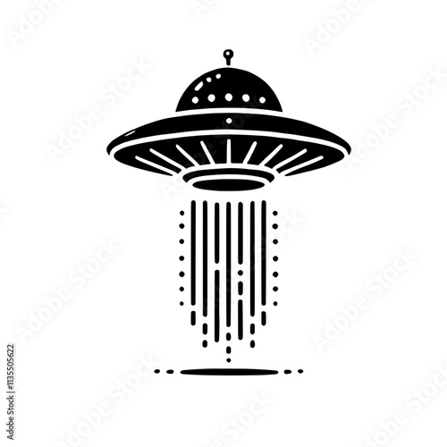 UFO Abduction: A minimalist silhouette of a UFO with a beam of light emanating from its underside, ready to whisk away unsuspecting earthlings. This illustration is perfect for sci-fi, fantasy.