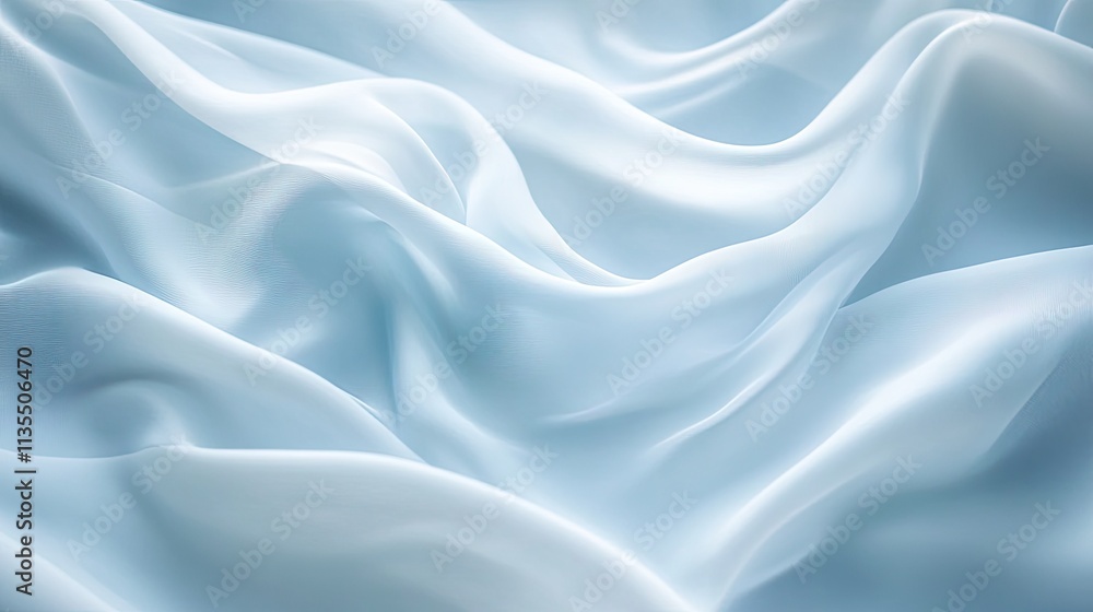 Soft Light Blue Silk Fabric Texture with Gentle Waves and Drapes Soft Light Blue Silk Fabric Texture with Gentle Waves and Drapes