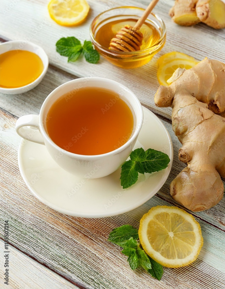Warm ginger tea with lemon and honey. Perfect for a cozy day! Warm ginger tea with lemon and honey. Perfect for a cozy day!