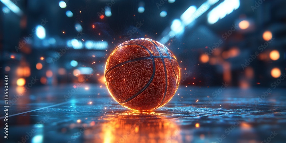 Holographic Basketball Icon with Dynamic Glow Effects, Vibrant Motion Design, Engaging Visual Element, Modern Aesthetic Holographic Basketball Icon with Dynamic Glow Effects, Vibrant Motion Design, Engaging Visual Element, Modern Aesthetic