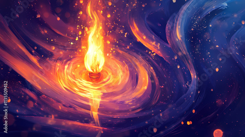 The eternal flame: life's light burning forever - visualize a flame that never flickers, symbolizing the eternal nature of life's essence and energy. Eternal. Illustration photo