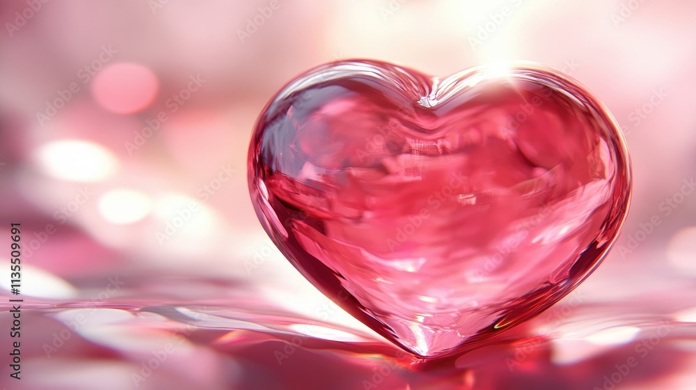 Elegant Red Heart Shining on Gentle Pink Background for Romance Elegant Red Heart Shining on Gentle Pink Background for Romance