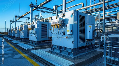 Industrial equipment in a facility, showcasing machinery for power or energy generation.