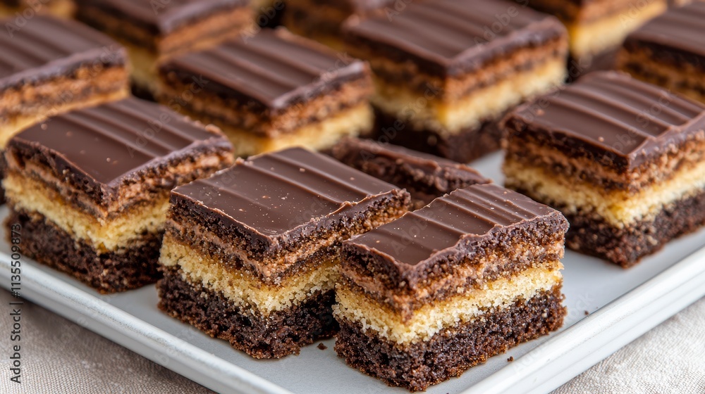 Delicious Chocolate Layered Cakes on White Platter Delicious Chocolate Layered Cakes on White Platter