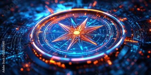 Wallpaper Mural Holographic compass rose icon, luminous cardinal points, futuristic design, vibrant colors, digital navigation tool, modern graphics Torontodigital.ca
