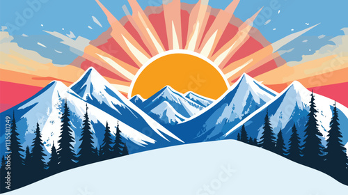 Inspirational Sunrise Over Mountains Vector for Fresh Start, Fresh Start and Sunrise Themes