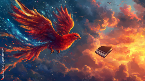 Wallpaper background, an eternal optimist believing in audacious dreams of riding a flying phoenix into the sunset., furturism. Eternal. Illustration