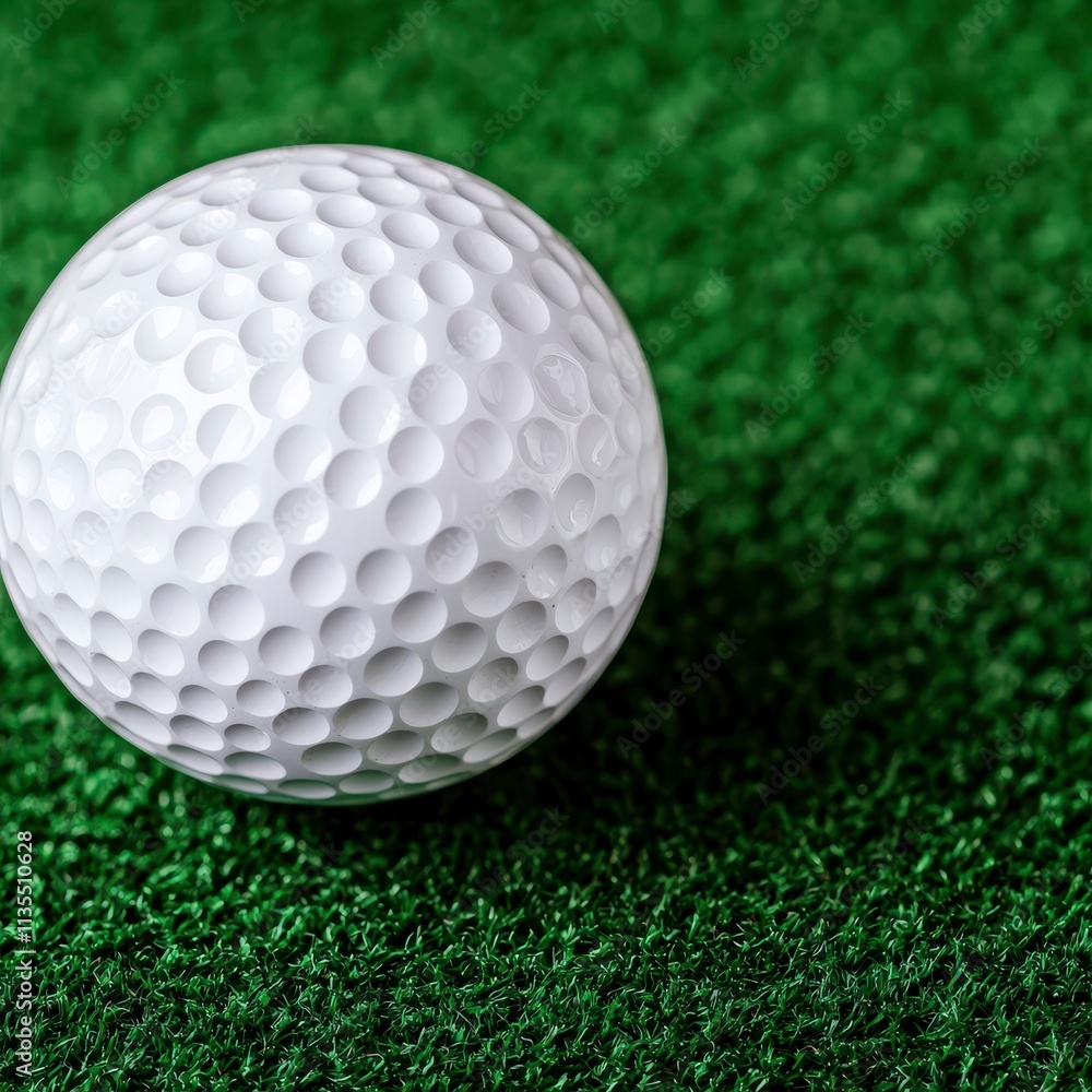 Closeup of Golf Ball on Green Artificial Turf Closeup of Golf Ball on Green Artificial Turf