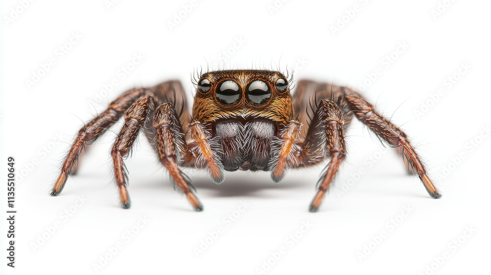 Closeup of a Jumping Spider with Large Eyes on White Background Closeup of a Jumping Spider with Large Eyes on White Background