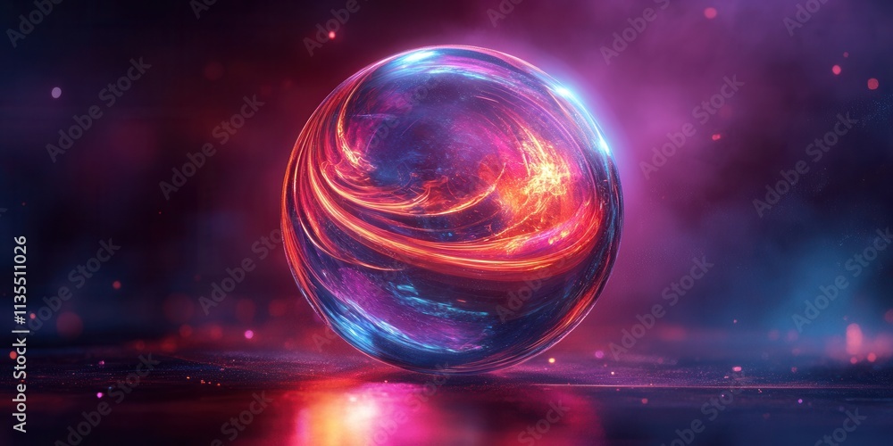 Holographic Crystal Ball Icon, luminous orb with swirling light, captivating design, mystical allure, vibrant colors, enchanting visual appeal