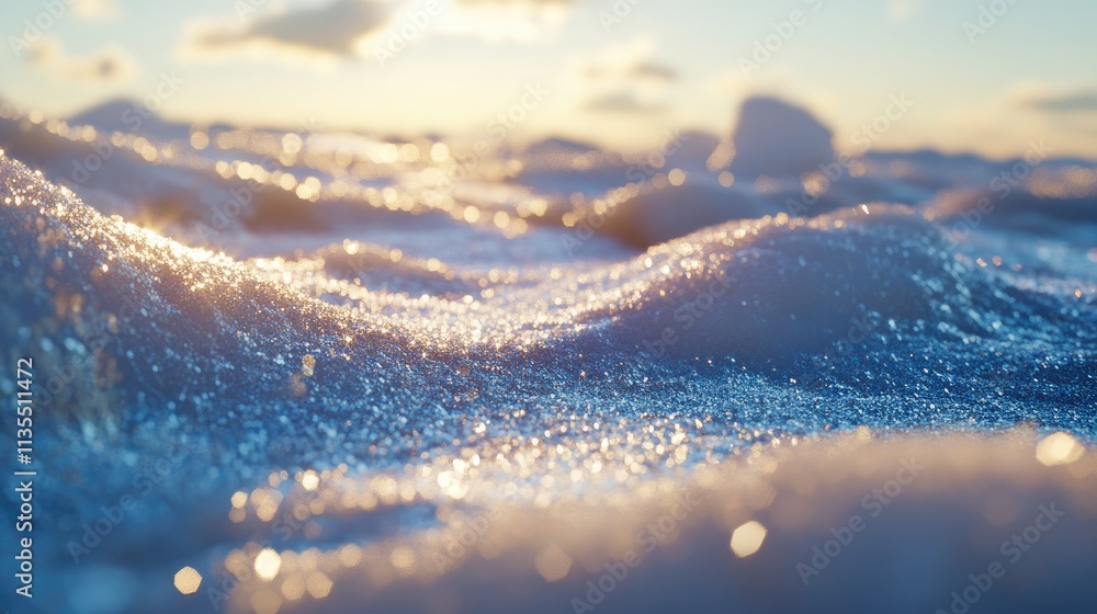 Sparkling Ocean Waves Under Sunlight at Dusk in Soft Focus Sparkling Ocean Waves Under Sunlight at Dusk in Soft Focus