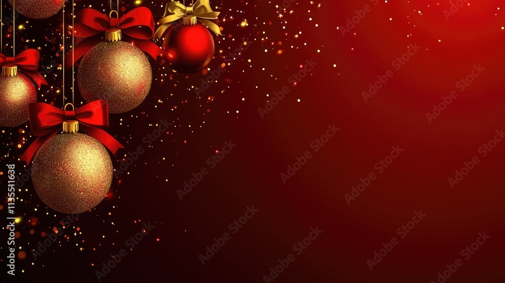 Festive Christmas Ornaments with Bows and Sparkling Background Festive Christmas Ornaments with Bows and Sparkling Background