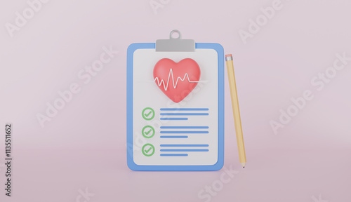 Health check up, Check list on clipboard with heart, cardiovascular diagnostic photo