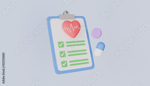 First aid medicine with checklist for health pharmaceutical, Medical checkup document and pharmacy report, health care protection photo