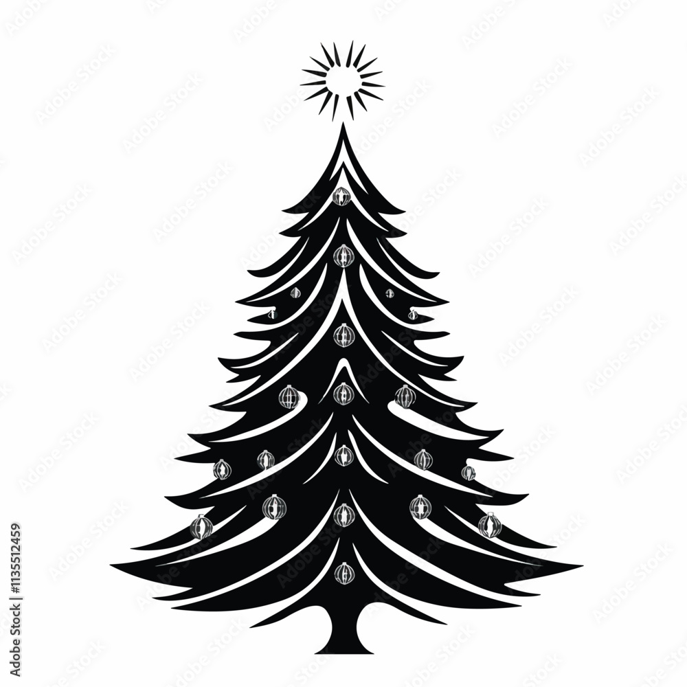 Obraz premium Minimalist Silhouette of Christmas Tree with Modern Decor, Minimalist Christmas Tree DecorChristmas day, New Year's Eve, Happy New Year