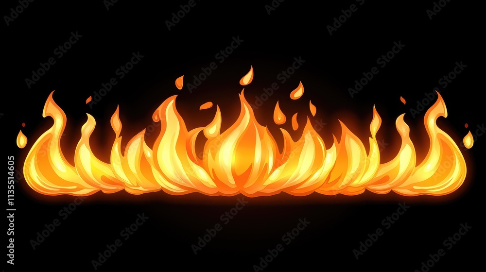 Vibrant Flame Design Isolated on Black Background for Creative Use Vibrant Flame Design Isolated on Black Background for Creative Use
