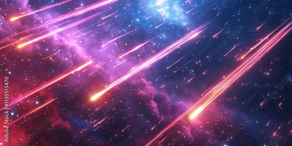 Holographic meteor shower icon, vibrant glowing streaks, celestial display, dynamic movement, cosmic theme, digital art representation Holographic meteor shower icon, vibrant glowing streaks, celestial display, dynamic movement, cosmic theme, digital art representation