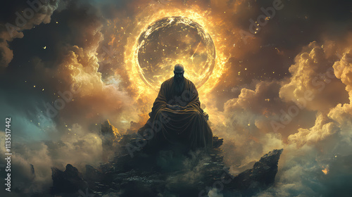 Divine eternal essence, god in heaven. seer monk oracle. Eternal. Illustration
