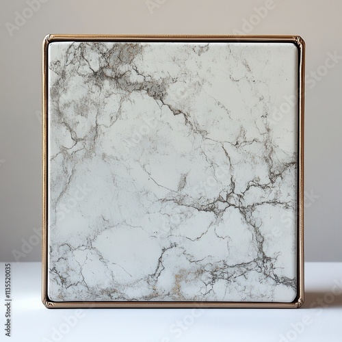 Elegant marble box with a smooth surface, featuring a blank metallic foil frame for personalized embellishments and sophisticated storage.