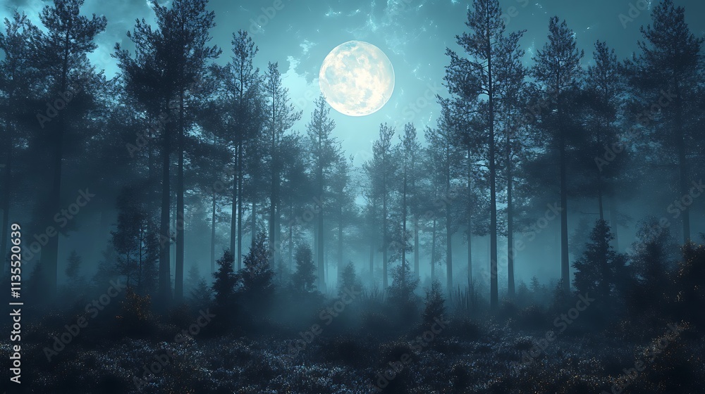 Fototapeta premium Mystical Moonlight Forest. Concept of mystery, magic, and tranquility.