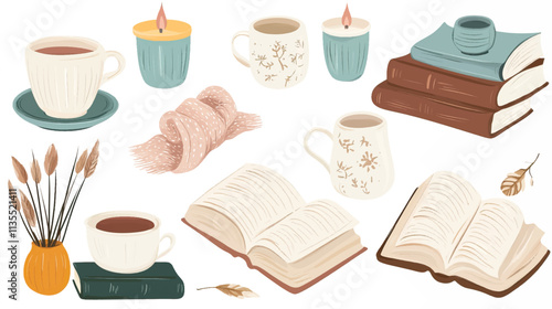 Relaxation Graphic Elements Set for Cozy Recovery Designs, Relaxation and Recovery Scenes