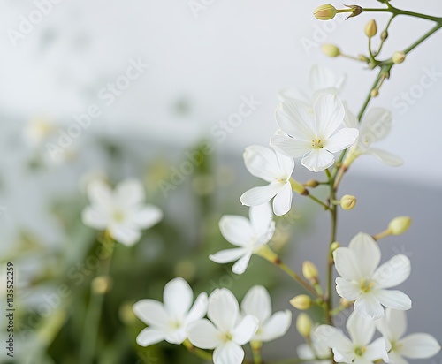 there is a close up of a white flower with green leaves.