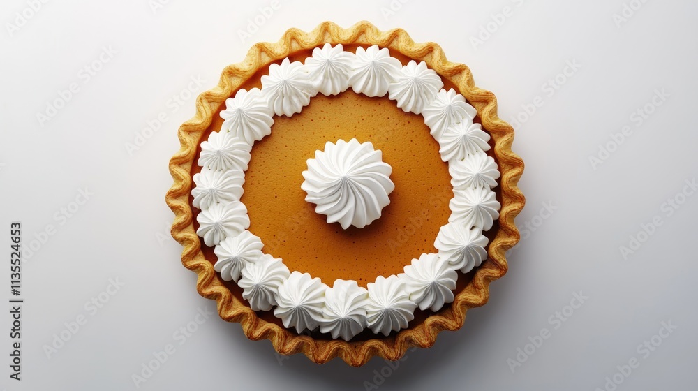 Delicious Pumpkin Pie with Whipped Cream on a White Background Delicious Pumpkin Pie with Whipped Cream on a White Background