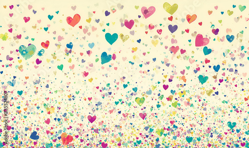 A vibrant array of colorful hearts scattered across a light background, symbolizing love and joy.