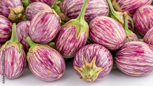 Fresh Organic Purple Striped Eggplants Displayed in Close-Up View