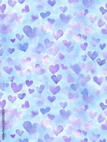 Wallpaper Mural A soft, pastel background featuring scattered hearts in shades of purple and blue. Torontodigital.ca