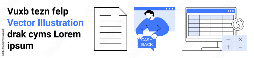 Business document paper, person receiving cashback in a browser window, financial data or spreadsheet on a desktop screen. Ideal for financial, business, e-commerce, online transactions, accounting Business document paper, person receiving cashback in a browser window, financial data or spreadsheet on a desktop screen. Ideal for financial, business, e-commerce, online transactions, accounting
