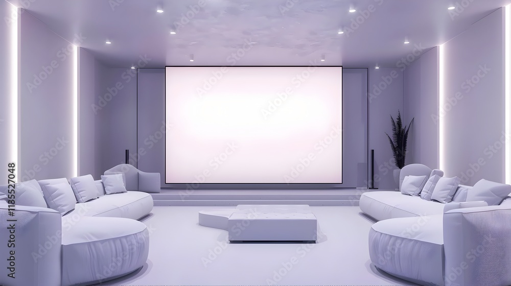 Minimalist Modern Studio Room with Large Screen Wall and Stylish Furniture Minimalist Modern Studio Room with Large Screen Wall and Stylish Furniture
