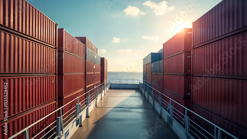 Shipping Containers Viewed from a Bridge on a Sunny Day