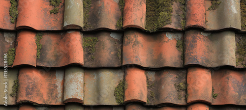 Aged Terracotta Roof Tile Cracks Moss Mediterranean Charm Texture photo