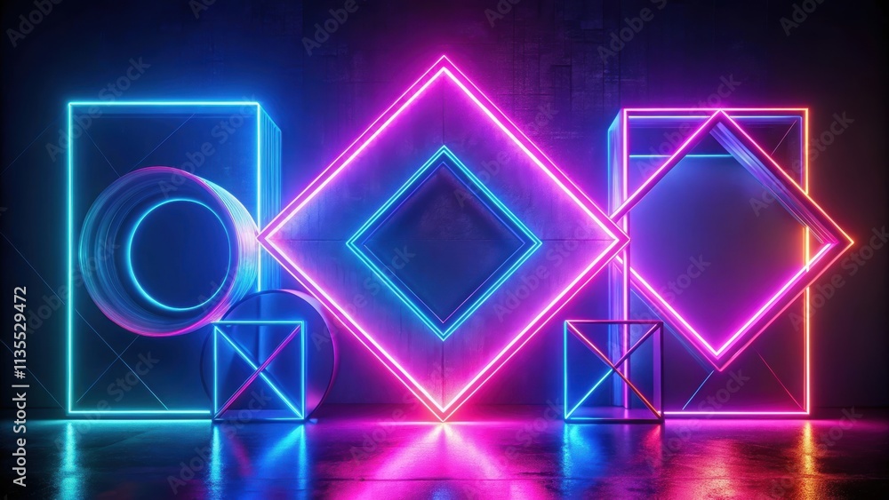 Glowing neon geometric shapes in retro 90s style on background, neon, geometric, shapes, retro, 90s,background, vibrant Glowing neon geometric shapes in retro 90s style on background, neon, geometric, shapes, retro, 90s,background, vibrant